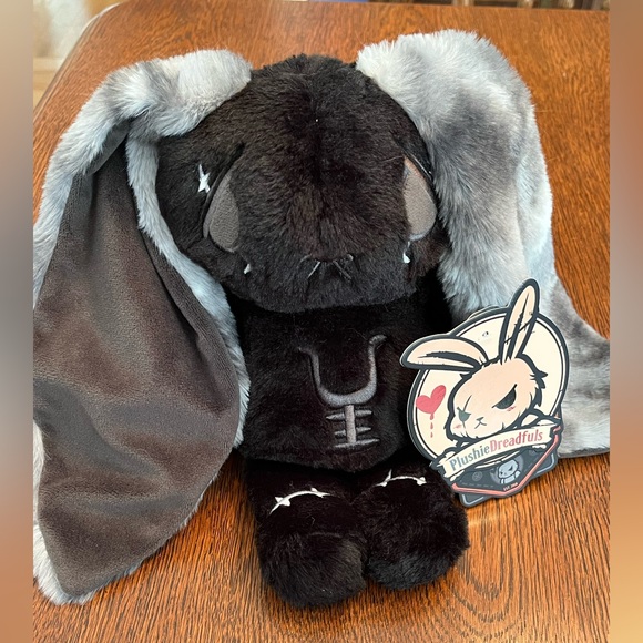 NWT | Plushie Dreadfuls Anxiety Rabbit | Black Grey Plush Bunny 🖤🩶🧡 - Picture 9 of 9